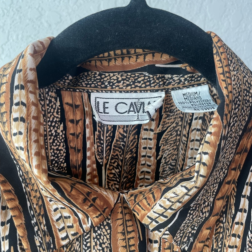 Vintage Le Caviar Feather Print Women's Blouse - Picture 5 of 5